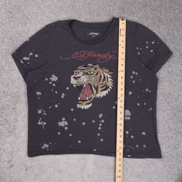 Vintage Ed Hardy Tiger Black Bleach Splash XL Short Sleeve Single Stitch T-Shirt - Picture 3 of 10
